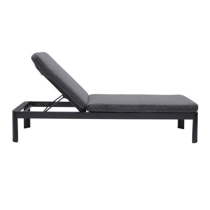 Portals Outdoor Chaise Lounge Chair in Black Finish and Gray Cushions