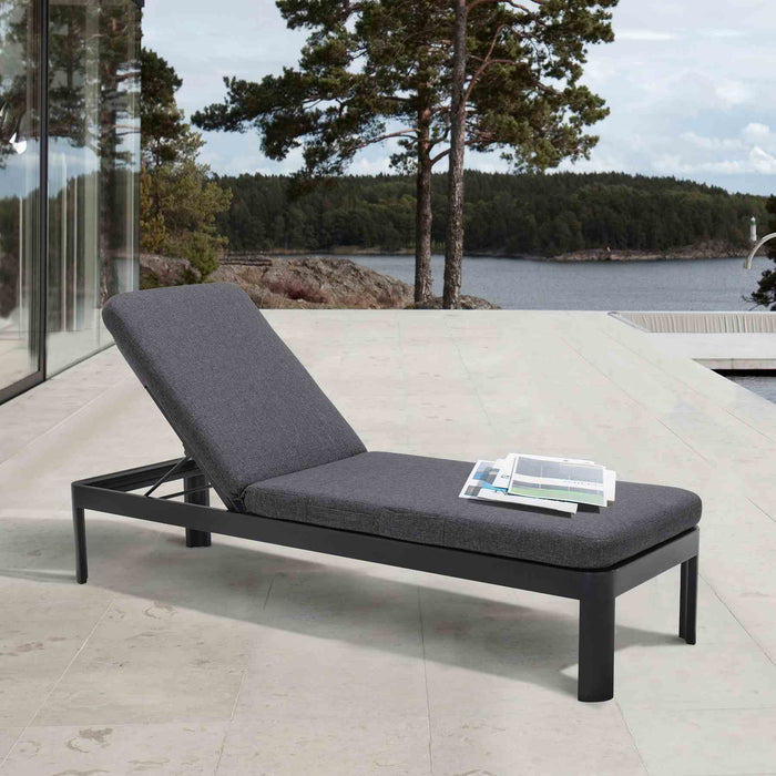 Portals Outdoor Chaise Lounge Chair in Black Finish and Gray Cushions
