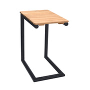 Portals Outdoor C-Shape Side Table in Black Finish and Natural Teak Wood Top - Furniture City (CA)l