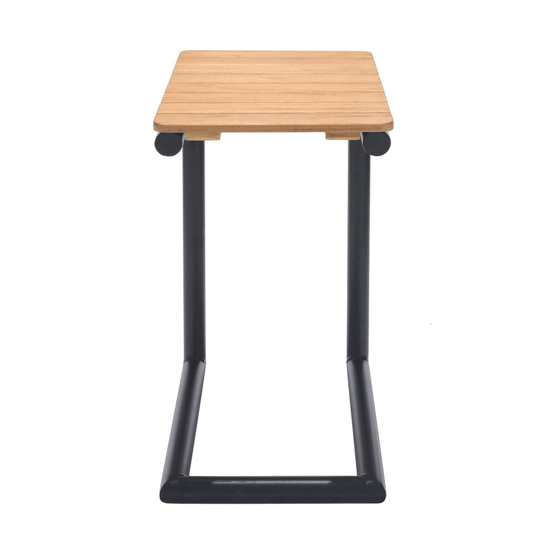 Portals Outdoor C-Shape Side Table in Black Finish and Natural Teak Wood Top - Furniture City (CA)l