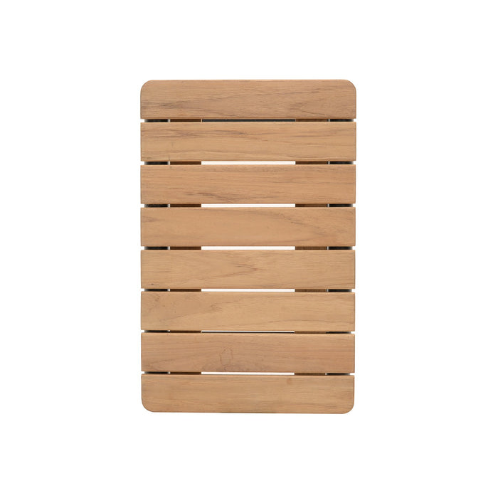 Portals Outdoor C-Shape Side Table in Black Finish and Natural Teak Wood Top