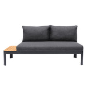 Portals Outdoor Sofa in Black Finish with Natural Teak Wood Accent and Gray Cushions - Furniture City (CA)l
