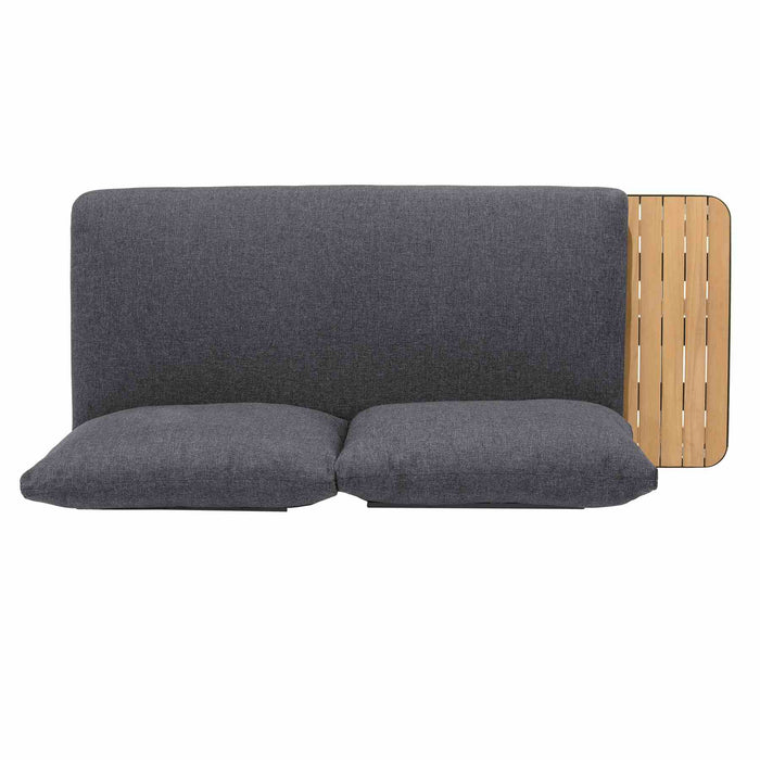 Portals Outdoor Sofa in Black Finish with Natural Teak Wood Accent and Gray Cushions