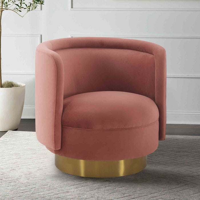 Peony Blush Fabric Upholstered Sofa Accent Chair with Brushed Gold Legs