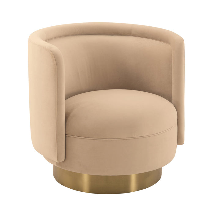 Peony Natural Fabric Upholstered Sofa Accent Chair with Brushed Gold Legs
