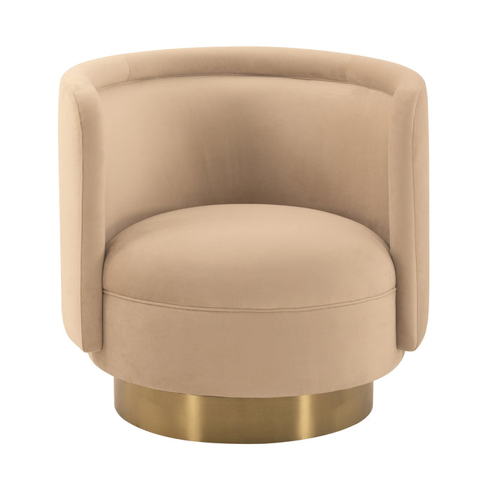 Peony Natural Fabric Upholstered Sofa Accent Chair with Brushed Gold Legs