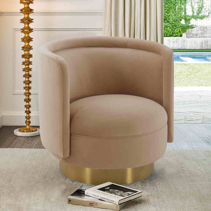 Peony Natural Fabric Upholstered Sofa Accent Chair with Brushed Gold Legs