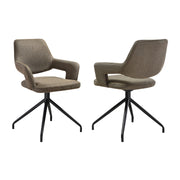 Penny Swivel Upholstered Dining Chair in Brown Fabric with Black Metal Legs - Set of 2 - Furniture City (CA)l