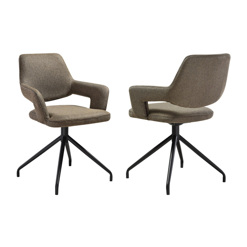 Penny Swivel Upholstered Dining Chair in Brown Fabric with Black Metal Legs - Set of 2 - Furniture City (CA)l