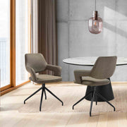 Penny Swivel Upholstered Dining Chair in Brown Fabric with Black Metal Legs - Set of 2 - Furniture City (CA)l