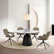 Penny Swivel Upholstered Dining Chair in Brown Fabric with Black Metal Legs - Set of 2 - Furniture City (CA)l