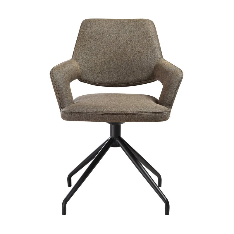Penny Swivel Upholstered Dining Chair in Brown Fabric with Black Metal Legs - Set of 2 - Furniture City (CA)l