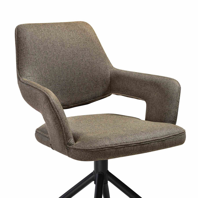Penny Swivel Upholstered Dining Chair in Brown Fabric with Black Metal Legs - Set of 2 - Furniture City (CA)l