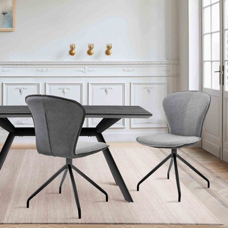 Petrie Dining Room Accent Chair in Gray Fabric and Faux Leather with Black Finish - Set of 2 - Furniture City (CA)l