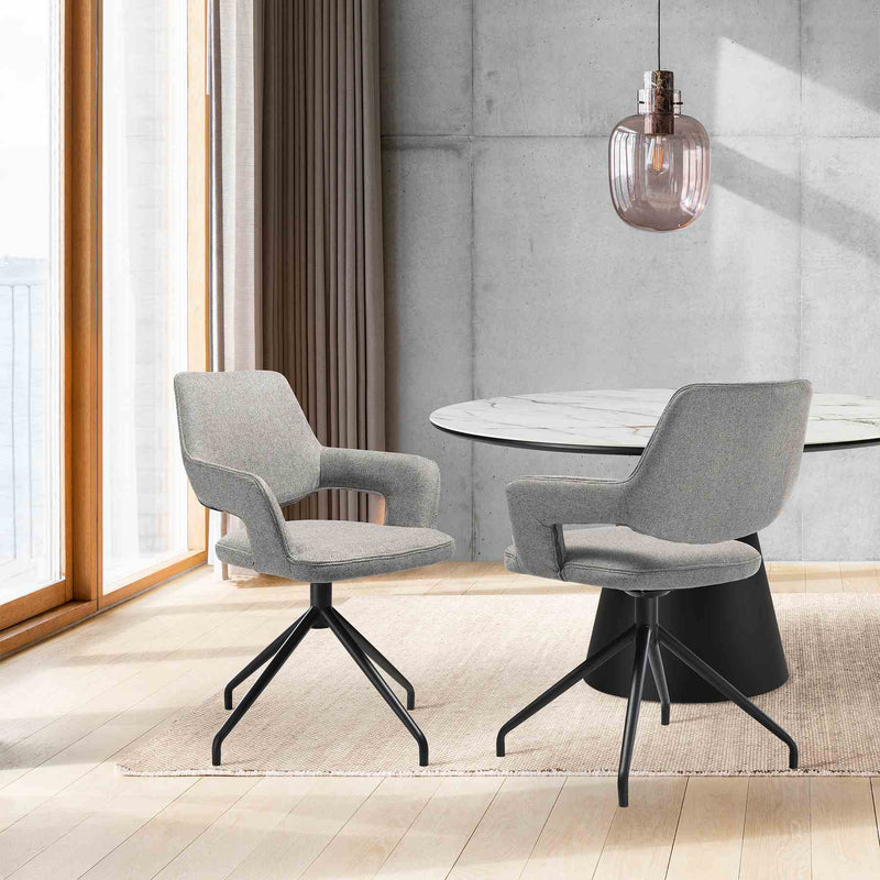 Penny Swivel Upholstered Dining Chair in Gray Fabric with Black Metal Legs - Set of 2 - Furniture City (CA)l