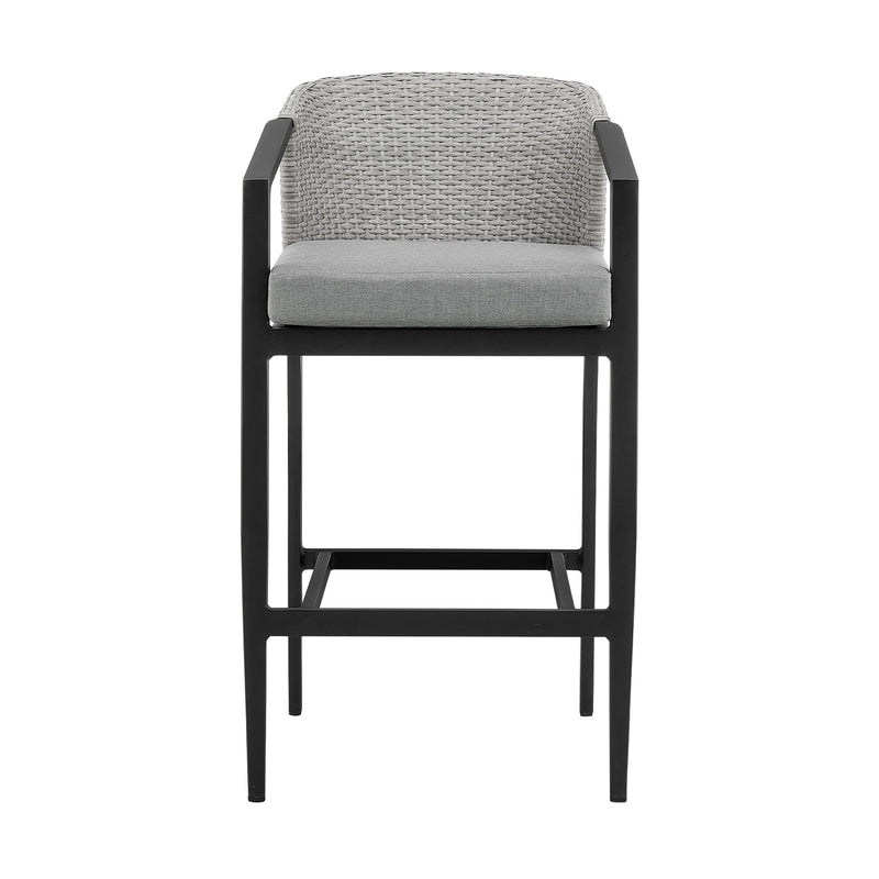 Palma Outdoor Patio Counter Height Bar Stool in Aluminum and Wicker with Gray Cushions - Furniture City (CA)l