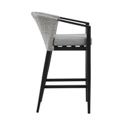 Palma Outdoor Patio Counter Height Bar Stool in Aluminum and Wicker with Gray Cushions - Furniture City (CA)l
