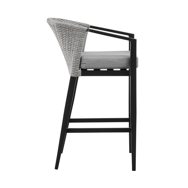 Palma Outdoor Patio Counter Height Bar Stool in Aluminum and Wicker with Gray Cushions - Furniture City (CA)l