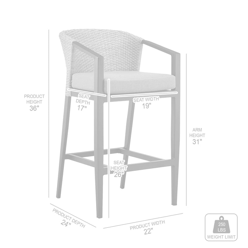 Palma Outdoor Patio Counter Height Bar Stool in Aluminum and Wicker with Gray Cushions - Furniture City (CA)l