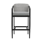Palma Outdoor Patio Bar Stool in Aluminum and Wicker with Gray Cushions - Furniture City (CA)l