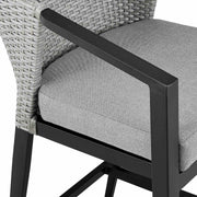 Palma Outdoor Patio Bar Stool in Aluminum and Wicker with Gray Cushions - Furniture City (CA)l