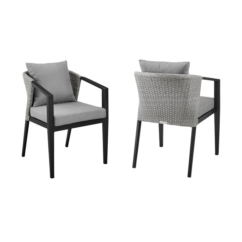 Palma Outdoor Patio Dining Chairs in Aluminum and Wicker with Gray Cushions - Set of 2 - Furniture City (CA)l