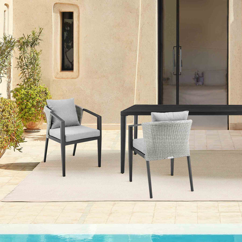 Palma Outdoor Patio Dining Chairs in Aluminum and Wicker with Gray Cushions - Set of 2 - Furniture City (CA)l