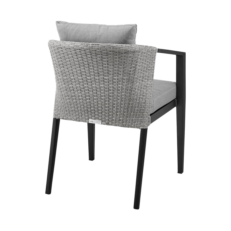 Palma Outdoor Patio Dining Chairs in Aluminum and Wicker with Gray Cushions - Set of 2 - Furniture City (CA)l