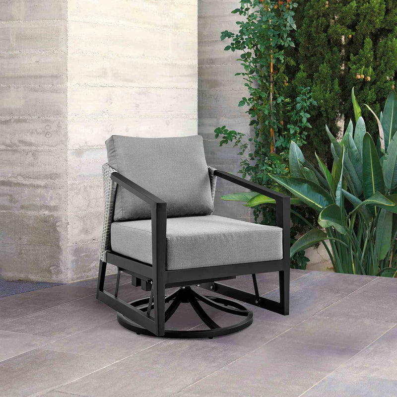 Palma Outdoor Patio Swivel Lounge Chair in Aluminum with Gray Cushions - Furniture City (CA)l