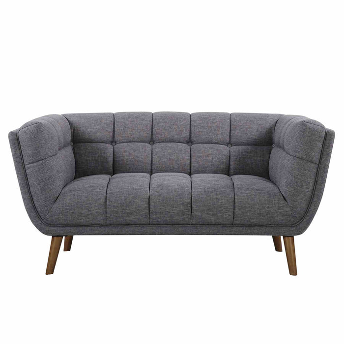 Phantom Mid-Century Modern Loveseat in Dark Gray Linen and Walnut Legs