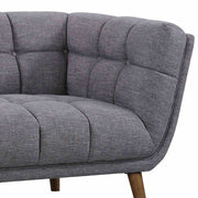 Phantom Mid-Century Modern Loveseat in Dark Gray Linen and Walnut Legs - Furniture City (CA)l