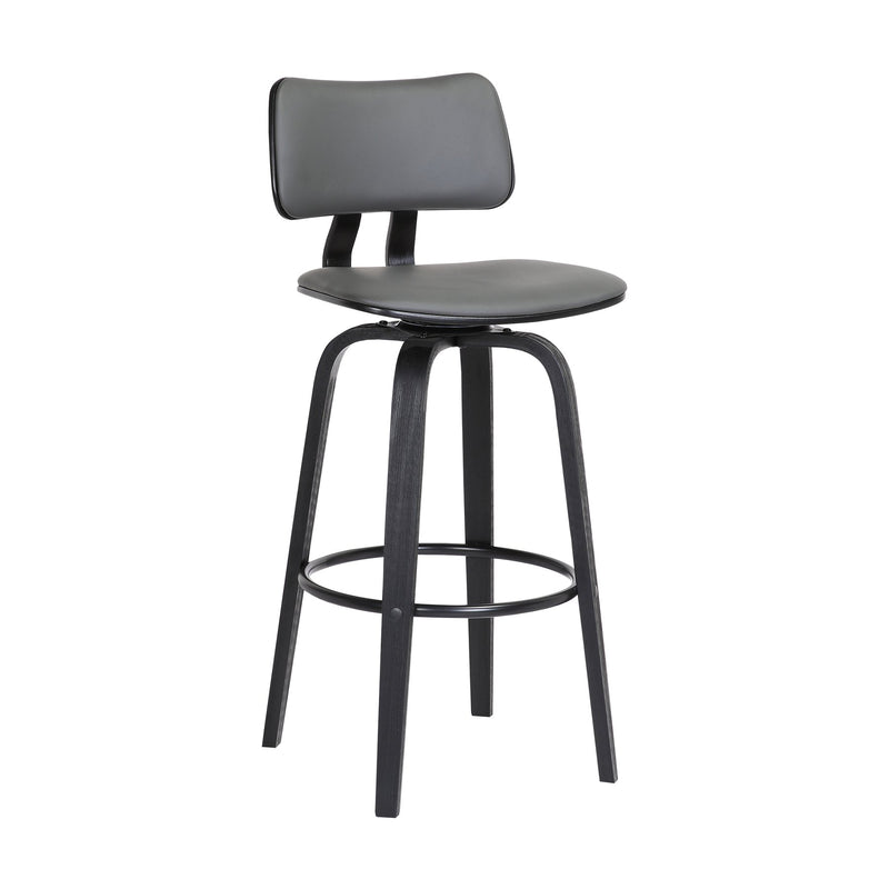 Pico 26" Swivel Black Wood Counter Stool in Gray Faux Leather with Black Metal - Furniture City (CA)l