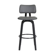 Pico 26" Swivel Black Wood Counter Stool in Gray Faux Leather with Black Metal - Furniture City (CA)l