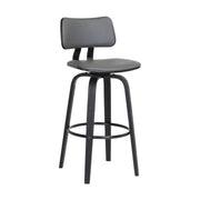 Pico 30" Swivel Black Wood Bar Stool in Gray Faux Leather with Black Metal - Furniture City (CA)l