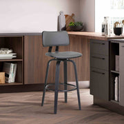 Pico 30" Swivel Black Wood Bar Stool in Gray Faux Leather with Black Metal - Furniture City (CA)l