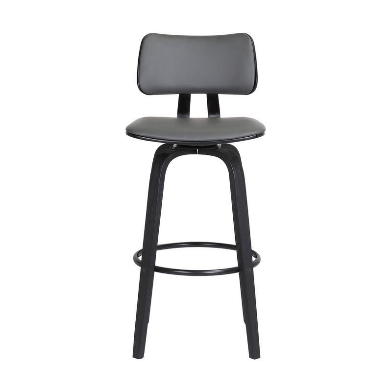 Pico 30" Swivel Black Wood Bar Stool in Gray Faux Leather with Black Metal - Furniture City (CA)l