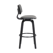 Pico 30" Swivel Black Wood Bar Stool in Gray Faux Leather with Black Metal - Furniture City (CA)l