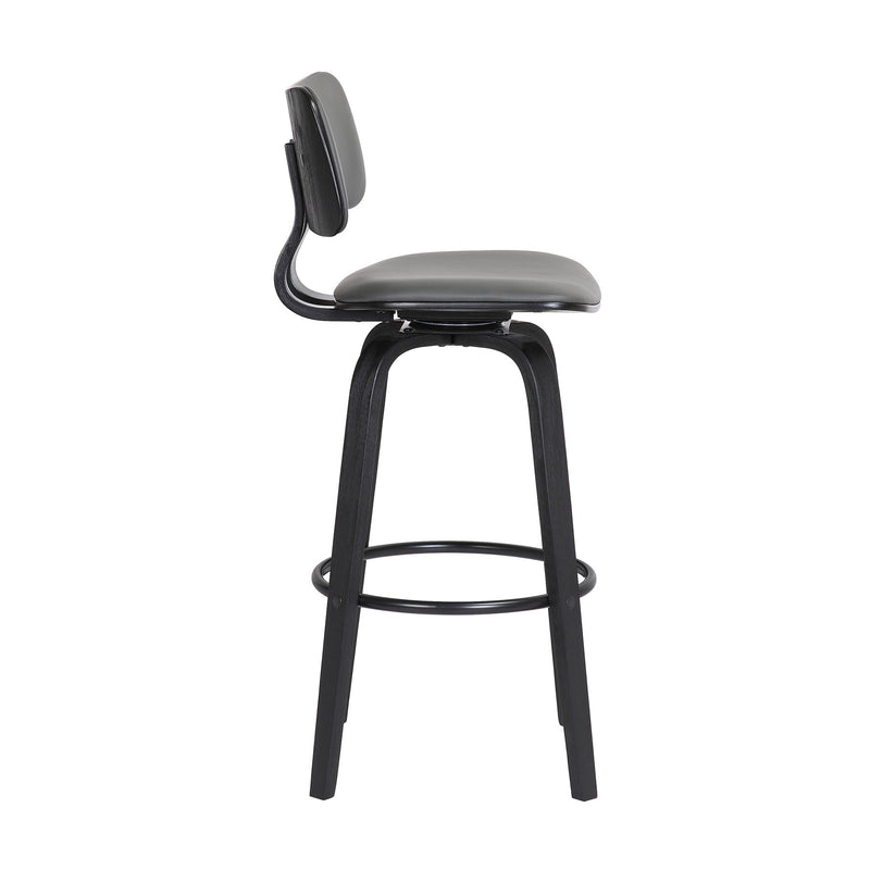 Pico 30" Swivel Black Wood Bar Stool in Gray Faux Leather with Black Metal - Furniture City (CA)l