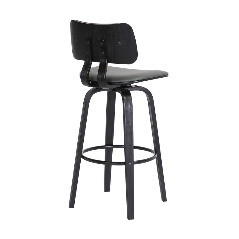 Pico 30" Swivel Black Wood Bar Stool in Gray Faux Leather with Black Metal - Furniture City (CA)l