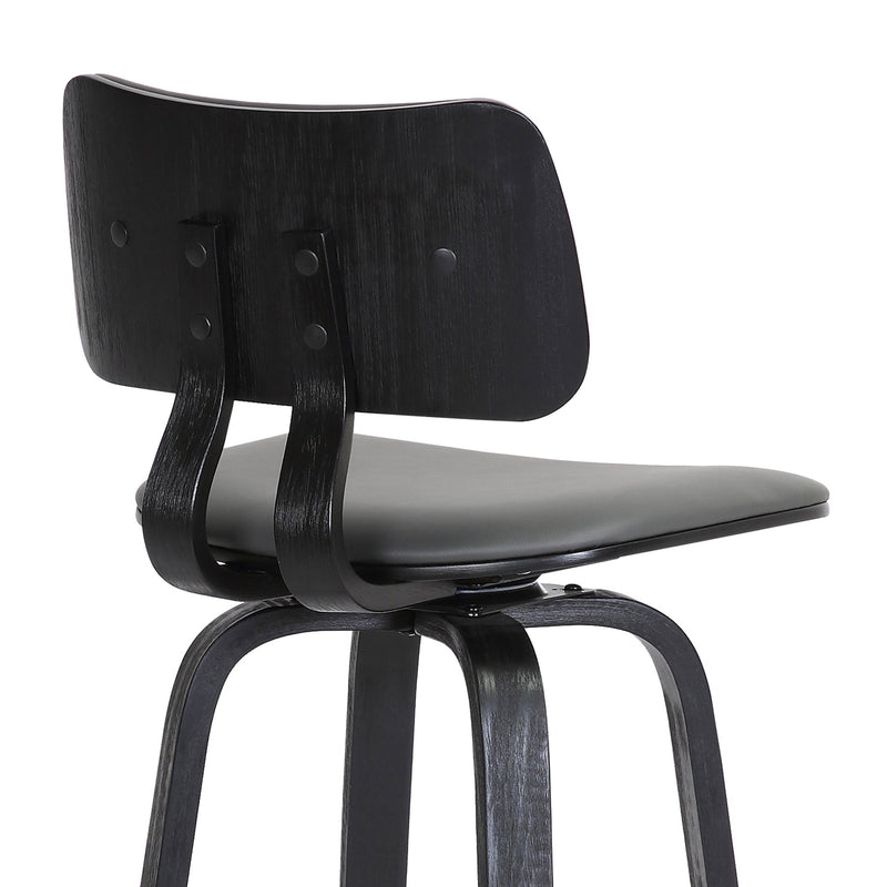 Pico 30" Swivel Black Wood Bar Stool in Gray Faux Leather with Black Metal - Furniture City (CA)l