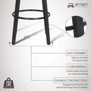Pico 26" Swivel Black Wood Counter Stool in Light Gray Fabric with Black Metal - Furniture City (CA)l