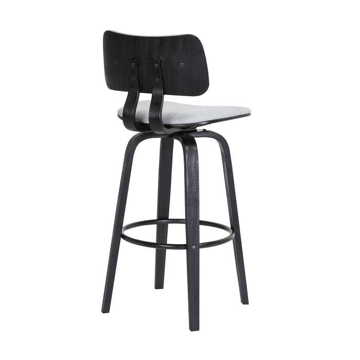 Pico 26" Swivel Black Wood Counter Stool in Light Gray Fabric with Black Metal