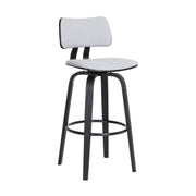 Pico 30" Swivel Black Wood Bar Stool in Light Gray Fabric with Black Metal - Furniture City (CA)l