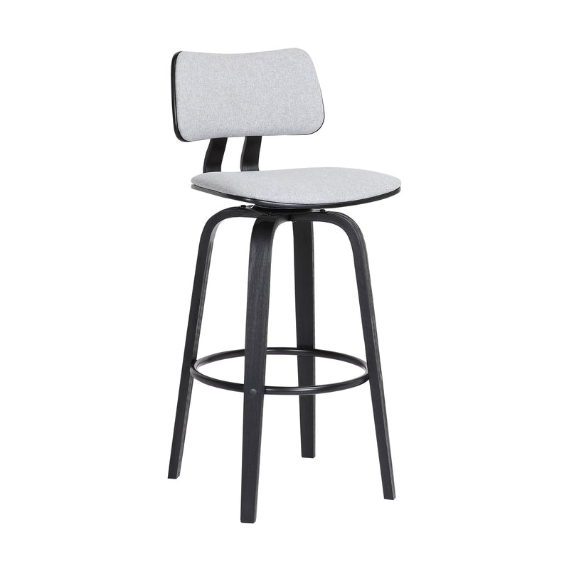 Pico 30" Swivel Black Wood Bar Stool in Light Gray Fabric with Black Metal - Furniture City (CA)l