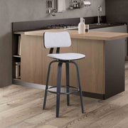 Pico 30" Swivel Black Wood Bar Stool in Light Gray Fabric with Black Metal - Furniture City (CA)l