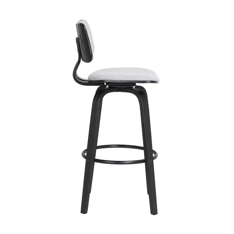 Pico 30" Swivel Black Wood Bar Stool in Light Gray Fabric with Black Metal - Furniture City (CA)l