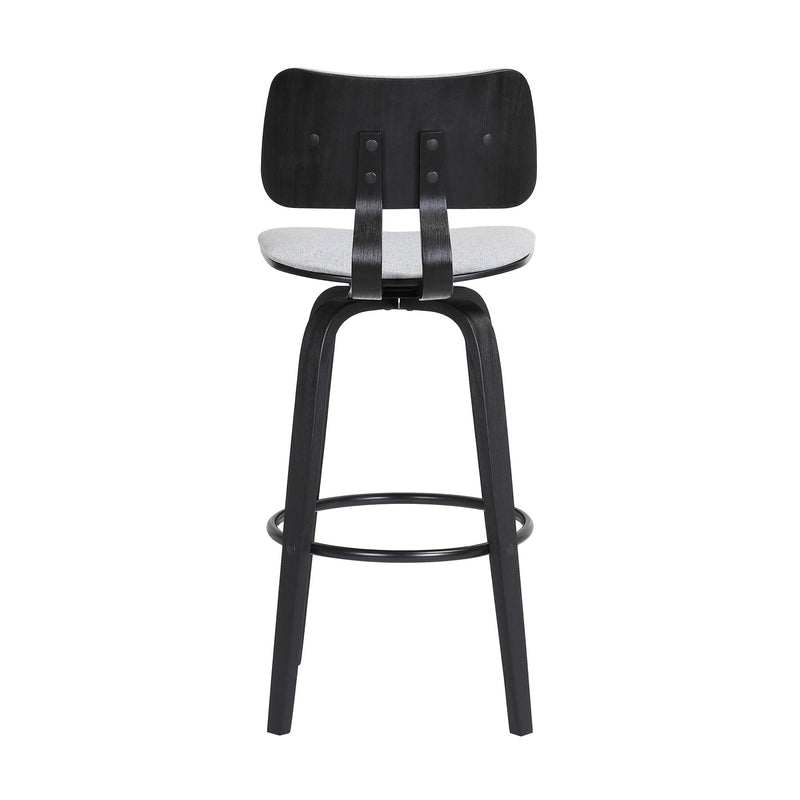 Pico 30" Swivel Black Wood Bar Stool in Light Gray Fabric with Black Metal - Furniture City (CA)l