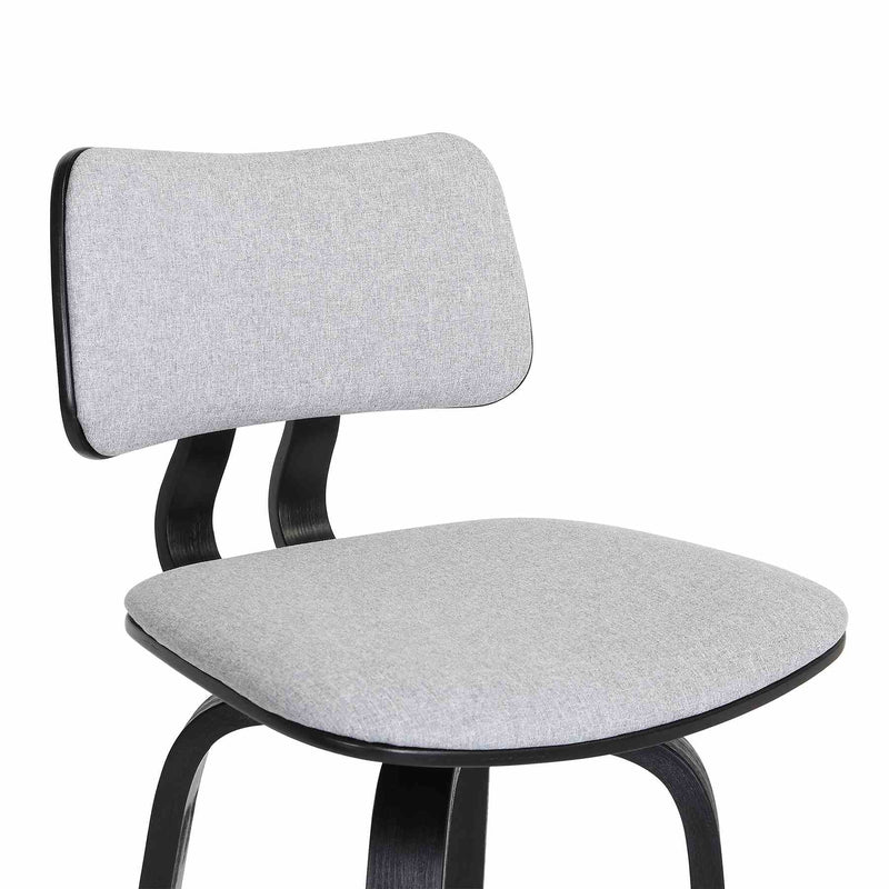 Pico 30" Swivel Black Wood Bar Stool in Light Gray Fabric with Black Metal - Furniture City (CA)l