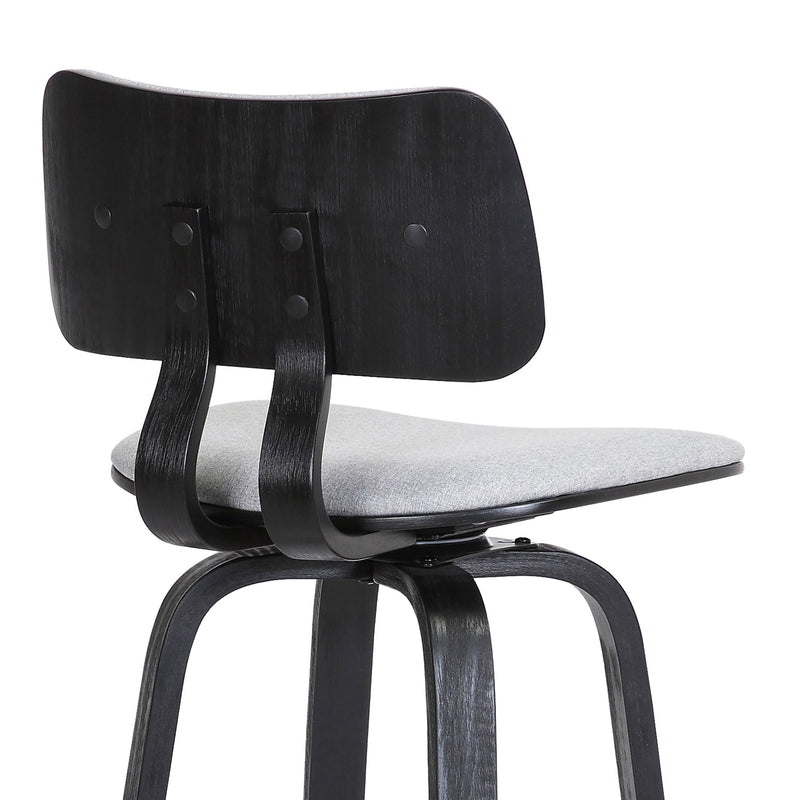 Pico 30" Swivel Black Wood Bar Stool in Light Gray Fabric with Black Metal - Furniture City (CA)l