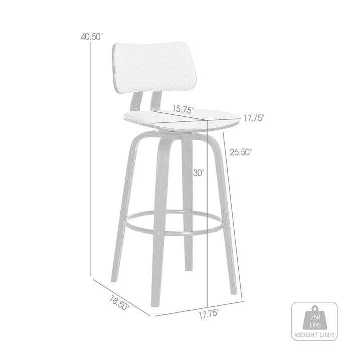 Pico 30" Swivel Black Wood Bar Stool in Light Gray Fabric with Black Metal